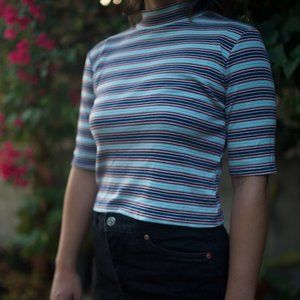 Zara Striped Ribbed Mockneck T Shirt - M